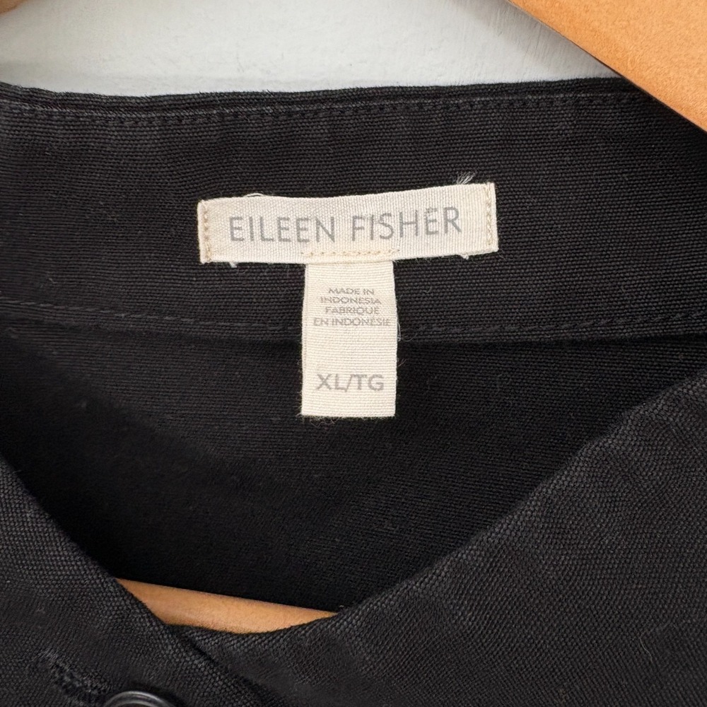 Eileen Fisher Organic Cotton Jacket Women Size XL Black Button Up No Collar - Picture 3 of 11